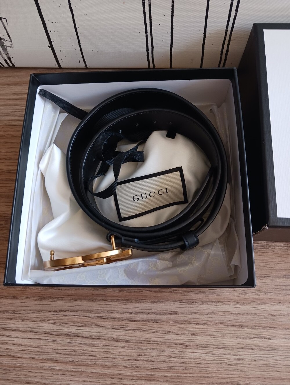 Gucci Black Leather Belt With Double GG Buckle Size 80-32 - Picture 9 of 10